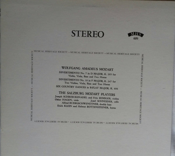 The Salzburg Mozart Players*, Wolfgang Amadeus Mozart : Divertimentos 7 And 10 / Country Dances (LP, Album, RE)