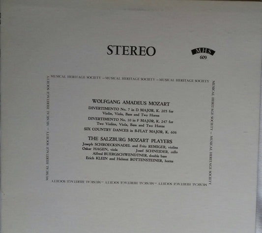 The Salzburg Mozart Players*, Wolfgang Amadeus Mozart : Divertimentos 7 And 10 / Country Dances (LP, Album, RE)