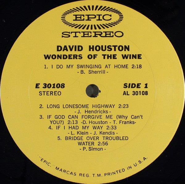 David Houston : Wonders Of The Wine (LP, Album, Pit)