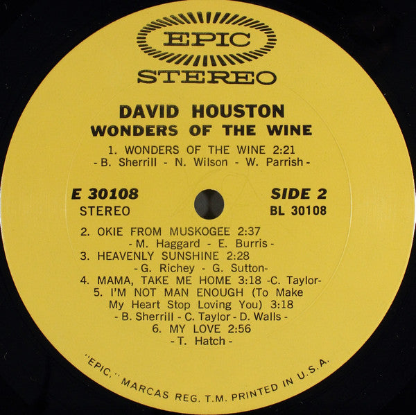David Houston : Wonders Of The Wine (LP, Album, Pit)