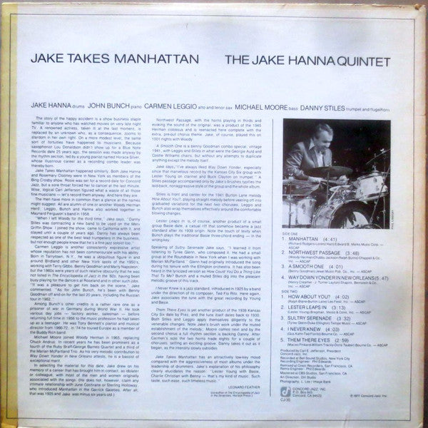 The Jake Hanna Quintet : Jake Takes Manhattan  (LP, Album)