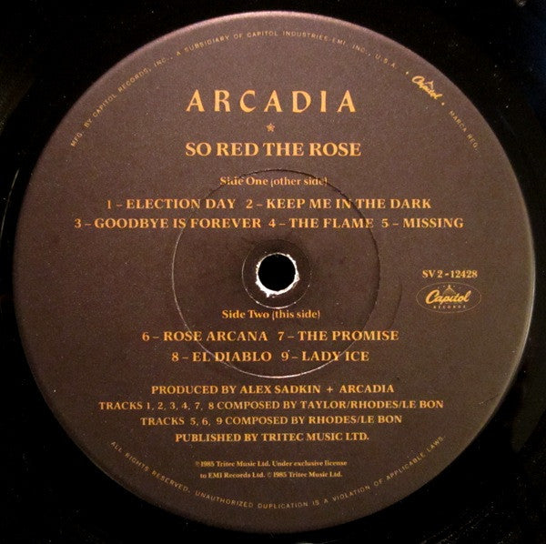 Arcadia (3) : So Red The Rose (LP, Album, Jac)