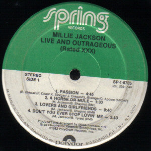 Millie Jackson : "Live And Outrageous" (Rated XXX) (LP, Album, 53 )