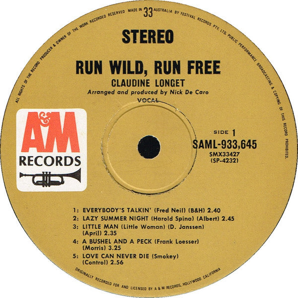 Claudine Longet : Run Wild, Run Free (LP, Album)