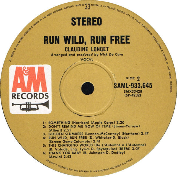 Claudine Longet : Run Wild, Run Free (LP, Album)