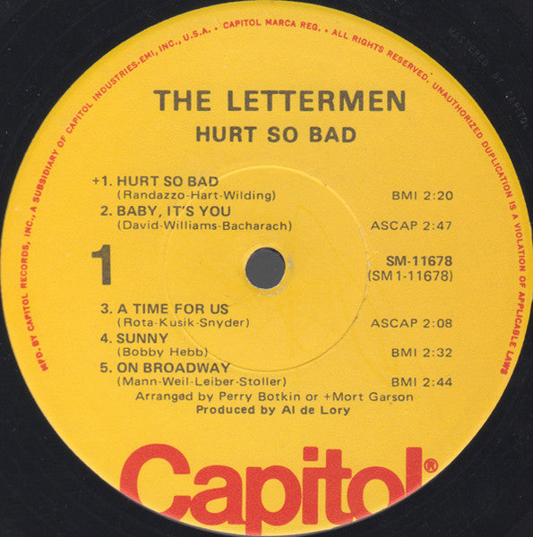The Lettermen : Hurt So Bad (LP, Album, RE)