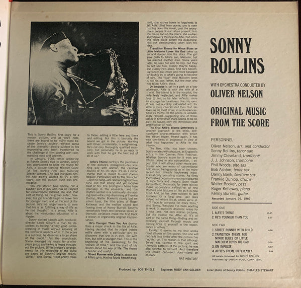 Sonny Rollins With Orchestra Conducted By Oliver Nelson : Original Music From The Score "Alfie" (LP, Album, Mono, Gat)