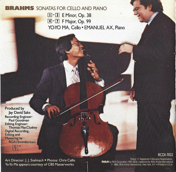 Brahms*, Yo-Yo Ma, Emanuel Ax : Sonatas For Cello And Piano (CD, Album)