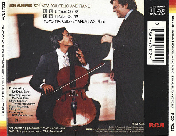 Brahms*, Yo-Yo Ma, Emanuel Ax : Sonatas For Cello And Piano (CD, Album)
