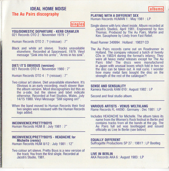 Au Pairs : Shocks To The System - The Very Best Of (CD, Comp)