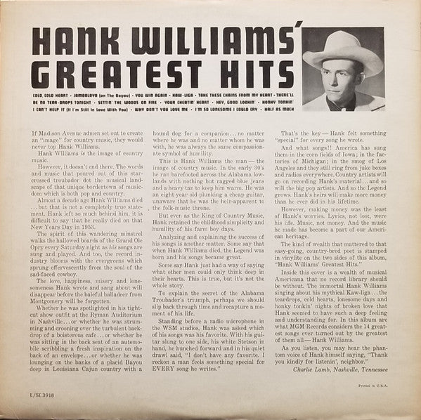Hank Williams : Greatest Hits (LP, Comp, Mono)