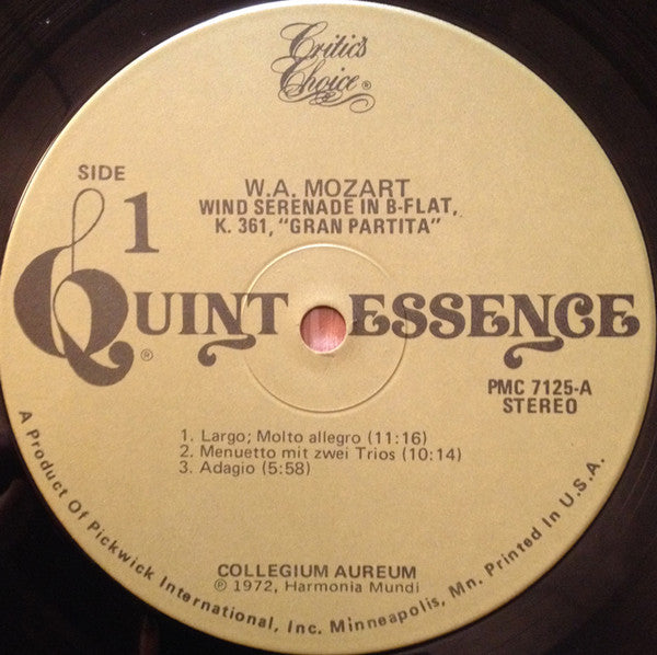 Wolfgang Amadeus Mozart, Collegium Aureum : Wind Serenade In B Flat Major, K. 361 "Gran Partita" (LP)