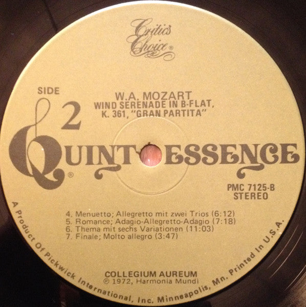 Wolfgang Amadeus Mozart, Collegium Aureum : Wind Serenade In B Flat Major, K. 361 "Gran Partita" (LP)