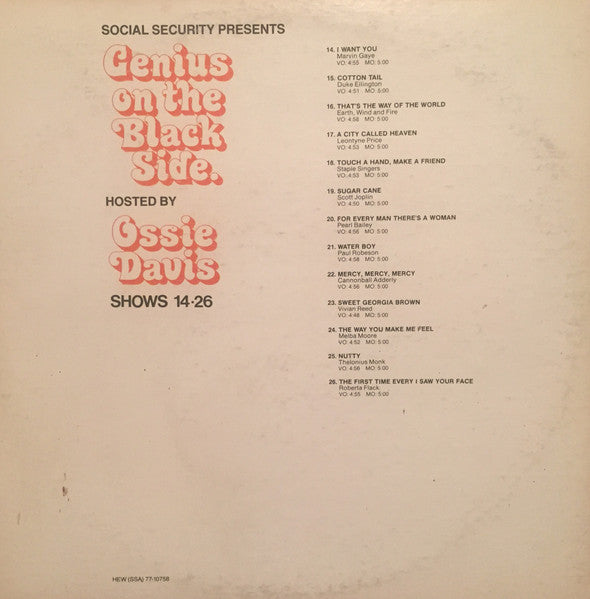 Various : Genius On The Black Side Hosted By Ossie Davis: Shows #14-26 (2xLP, Transcription, Gat)