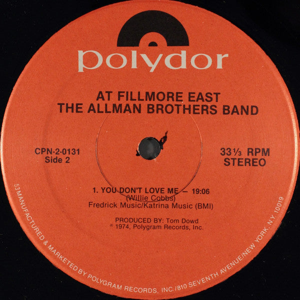 The Allman Brothers Band : The Allman Brothers Band At Fillmore East (2xLP, Album, RE)
