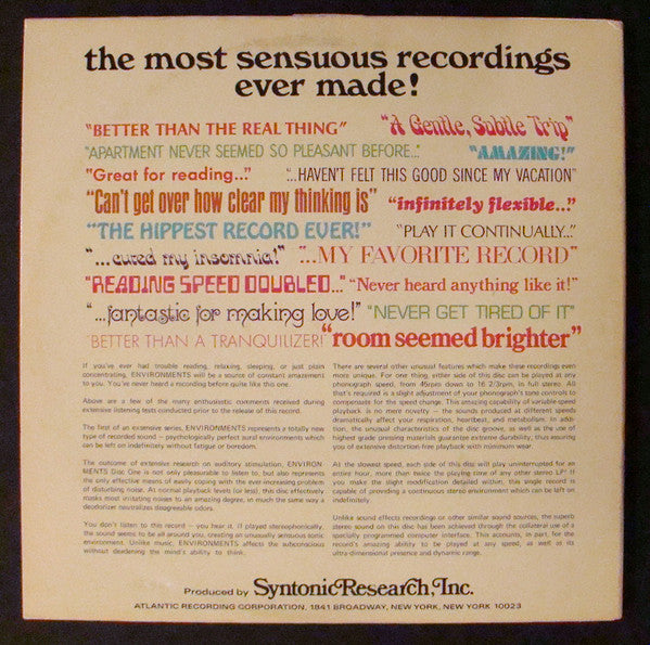 No Artist : Environments (New Concepts In Stereo Sound - Disc 1) (LP, RE, RI )