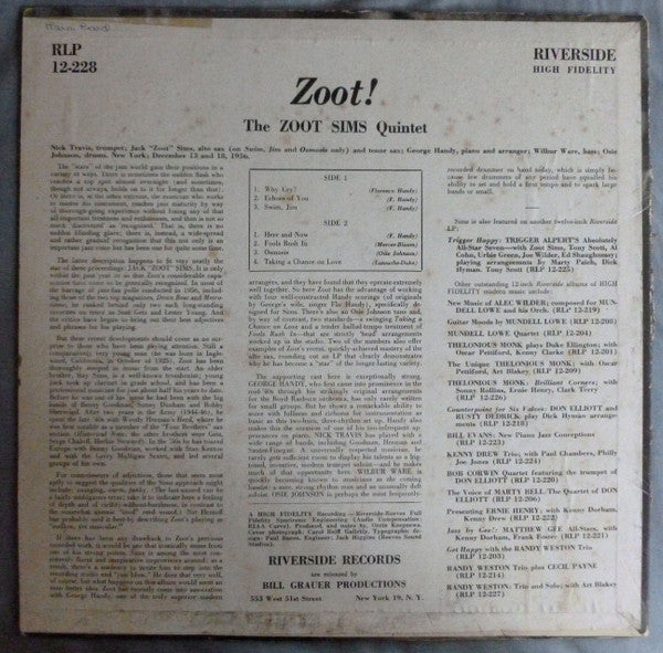 The Zoot Sims Quintet : Zoot! (LP, Album, Mono, RP)