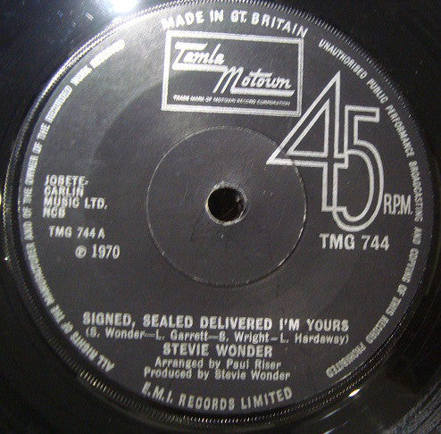 Stevie Wonder : Signed, Sealed Delivered I'm Yours (7", Single)