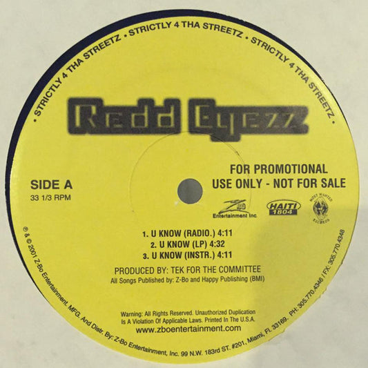 Redd Eyezz : U Know / Mama Used To Say (12", Promo)
