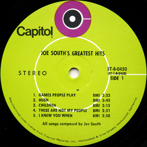 Joe South : Joe South's Greatest Hits Vol. I (LP, Comp, Club, Cap)