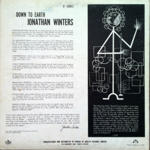 Jonathan Winters : Down To Earth (LP, Album, Mono)