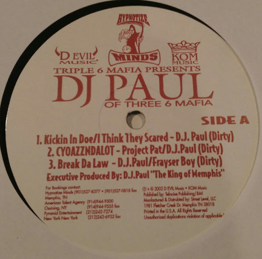 DJ Paul (3) : Triple 6 Mafia Presents DJ Paul Of Three 6 Mafia (12", Single)