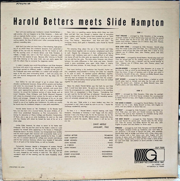 Harold Betters, Slide Hampton : Harold Betters Meets Slide Hampton (LP)