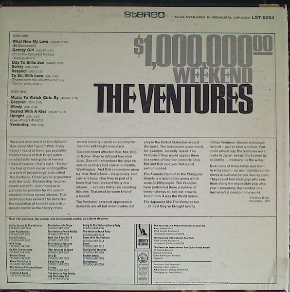 The Ventures : $1,000,000.00 Weekend (LP, Album, Ind)