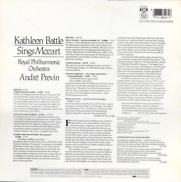 Kathleen Battle Sings Mozart* - Royal Philharmonic Orchestra, André Previn : Kathleen Battle Sings Mozart (LP)