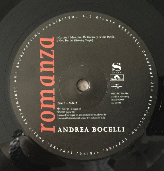 Andrea Bocelli : Romanza (2xLP, Comp, RE, RM, 180)