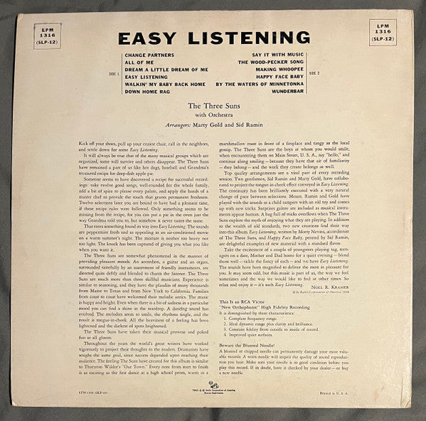 The Three Suns : Easy Listening (LP, Mono)