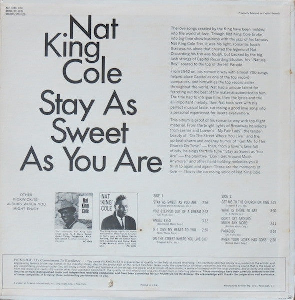 Nat King Cole : Stay As Sweet As You Are (LP, Album, Comp)