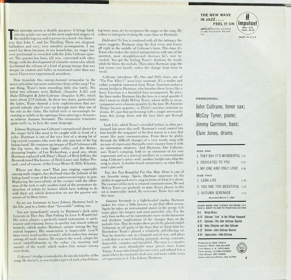 John Coltrane And Johnny Hartman : John Coltrane And Johnny Hartman (LP, Album, RE, Gat)