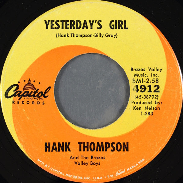 Hank Thompson And The Brazos Valley Boys* : The Wild Side Of Life / Yesterday's Girl (7", Single, Scr)