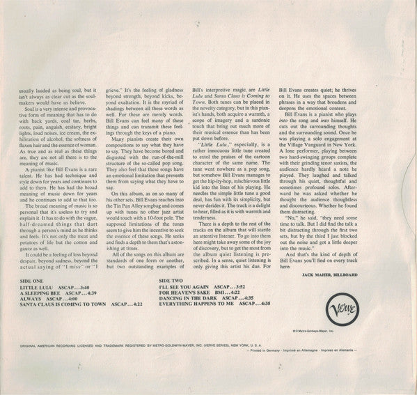 Bill Evans : Trio 64 (LP, Album, RE, Gat)