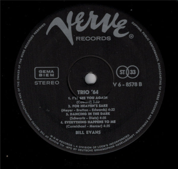 Bill Evans : Trio 64 (LP, Album, RE, Gat)