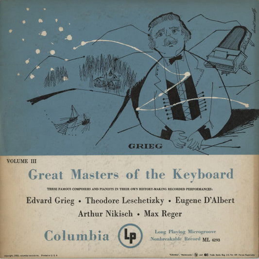 Edvard Grieg, Theodore Leschetizky*, Eugene D'Albert*, Arthur Nikisch, Max Reger : Great Masters Of The Keyboard, Volume III (LP, Mono)