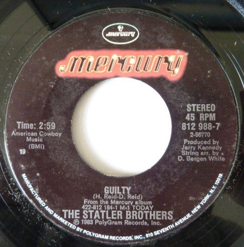 The Statler Brothers : Guilty (7", Single, Styrene, 19 )