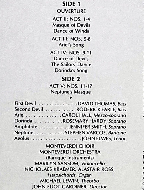 Henry Purcell /  John Eliot Gardiner, Monteverdi Choir* & Monteverdi Orchestra* : The Tempest (LP, RE)