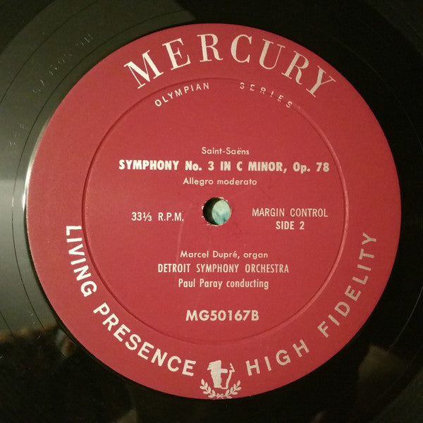 Saint-Saëns*, Marcel Dupré, Paul Paray, Detroit Symphony Orchestra : Symphony  No. 3 In C Minor, Op. 78 (LP, Mono)