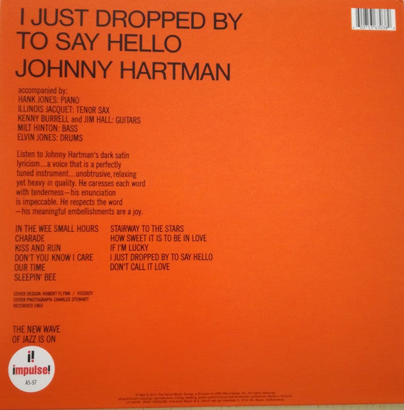 Johnny Hartman : I Just Dropped By To Say Hello (LP, Album, RE, RM, Gat)