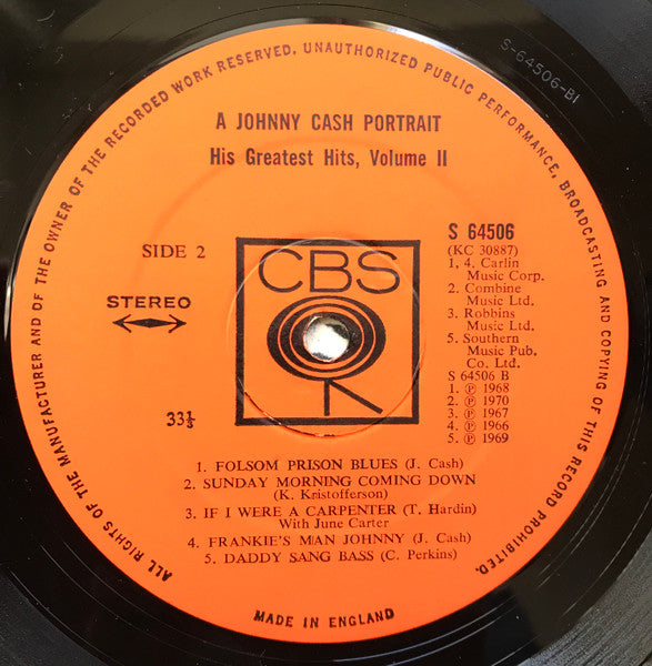 Johnny Cash : A Johnny Cash Portrait (His Greatest Hits, Volume II) (LP, Comp)