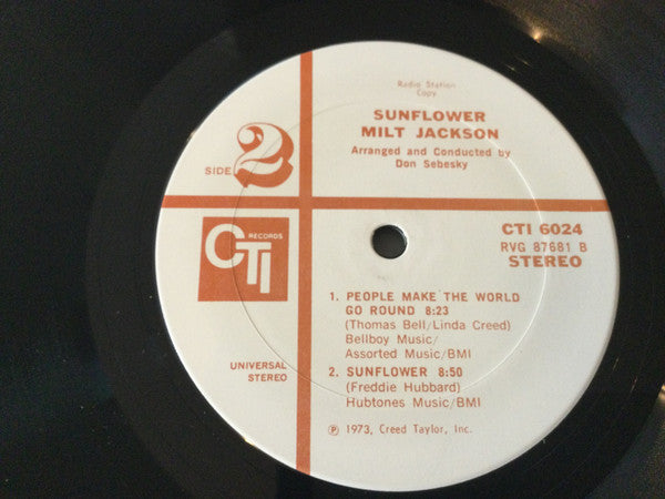 Milt Jackson : Sunflower (LP, Album, Promo, Gat)