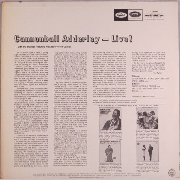 Cannonball Adderley : Live! (LP, Album, Mono)