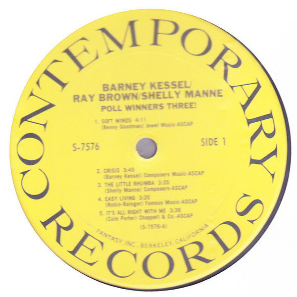 Barney Kessel, Shelly Manne & Ray Brown : Poll Winners Three! (LP, Album, RE)