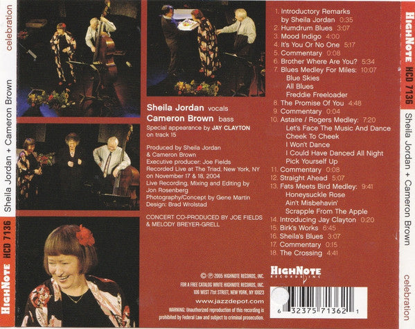 Sheila Jordan + Cameron Brown : Celebration (CD, Album)