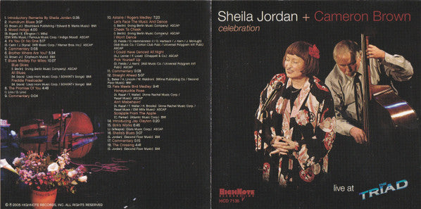 Sheila Jordan + Cameron Brown : Celebration (CD, Album)