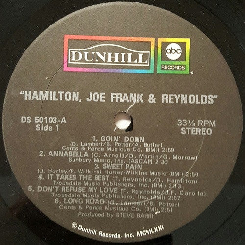 Hamilton, Joe Frank & Reynolds : Hamilton, Joe Frank & Reynolds (LP, Album, Gat)