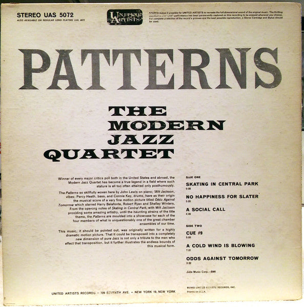 The Modern Jazz Quartet : Patterns (LP, Album, RE, Bri)