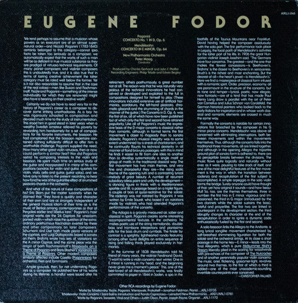 Eugene Fodor, New Philharmonia Orchestra, Peter Maag - Paganini* / Mendelssohn* : Concerto No. 1 In D / Concerto In E Minor (LP)